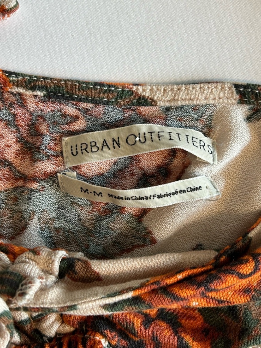 Urban Outfitters Cream Floral Tie-Front Smocked Blouse with Orange Roses size M - Picture 7 of 10